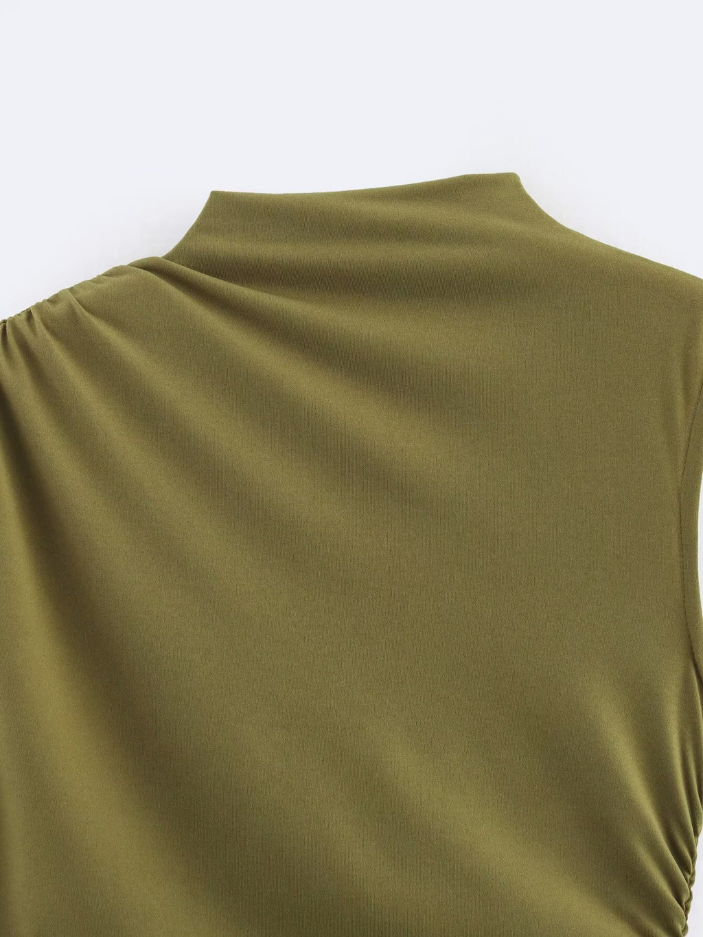 Women's Asymmetric Ruched Split Mock Neck Top