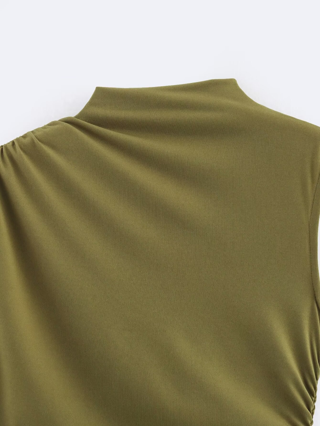 Women's Asymmetric Ruched Split Mock Neck Top
