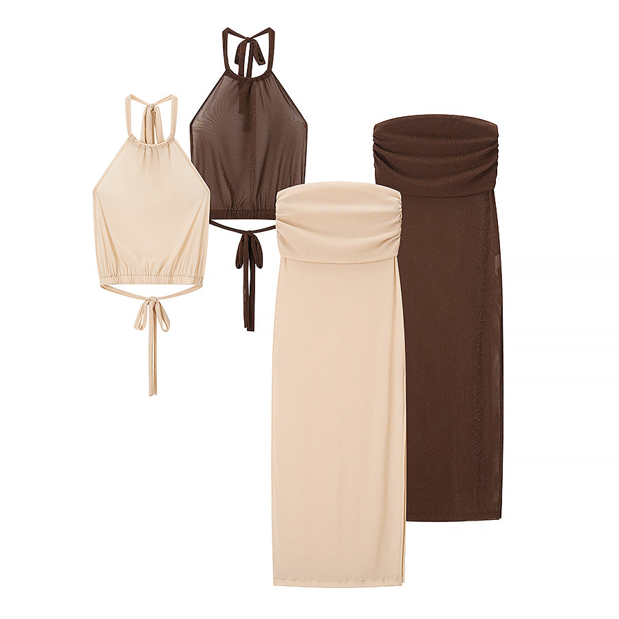 Women's Cropped Top And Skirt Two-Piece Set