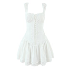 Women's Embroidered Floral Cotton Square-Neck Dress