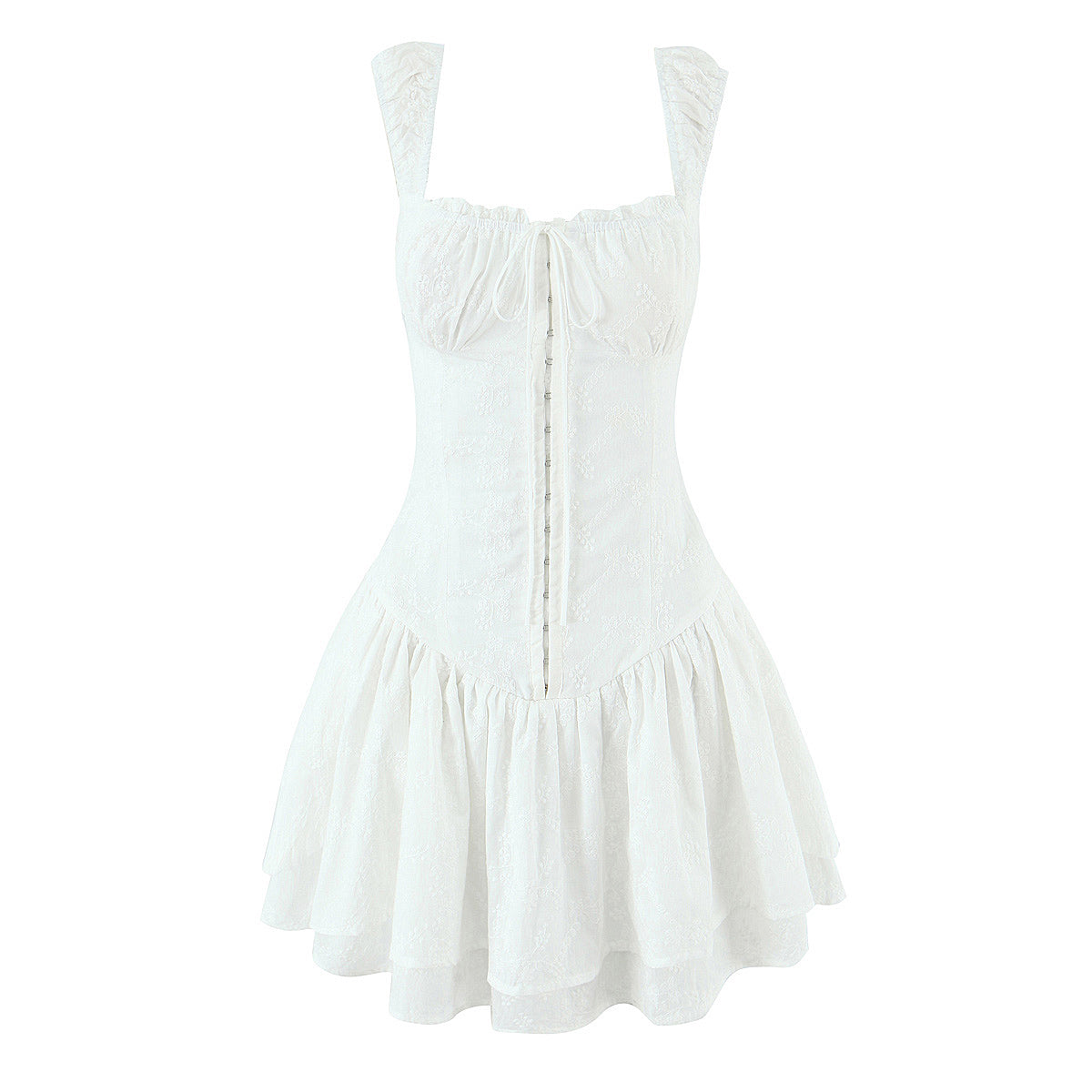 Women's Embroidered Floral Cotton Square-Neck Dress