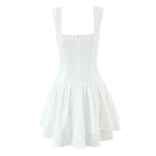 Women's Embroidered Floral Cotton Square-Neck Dress