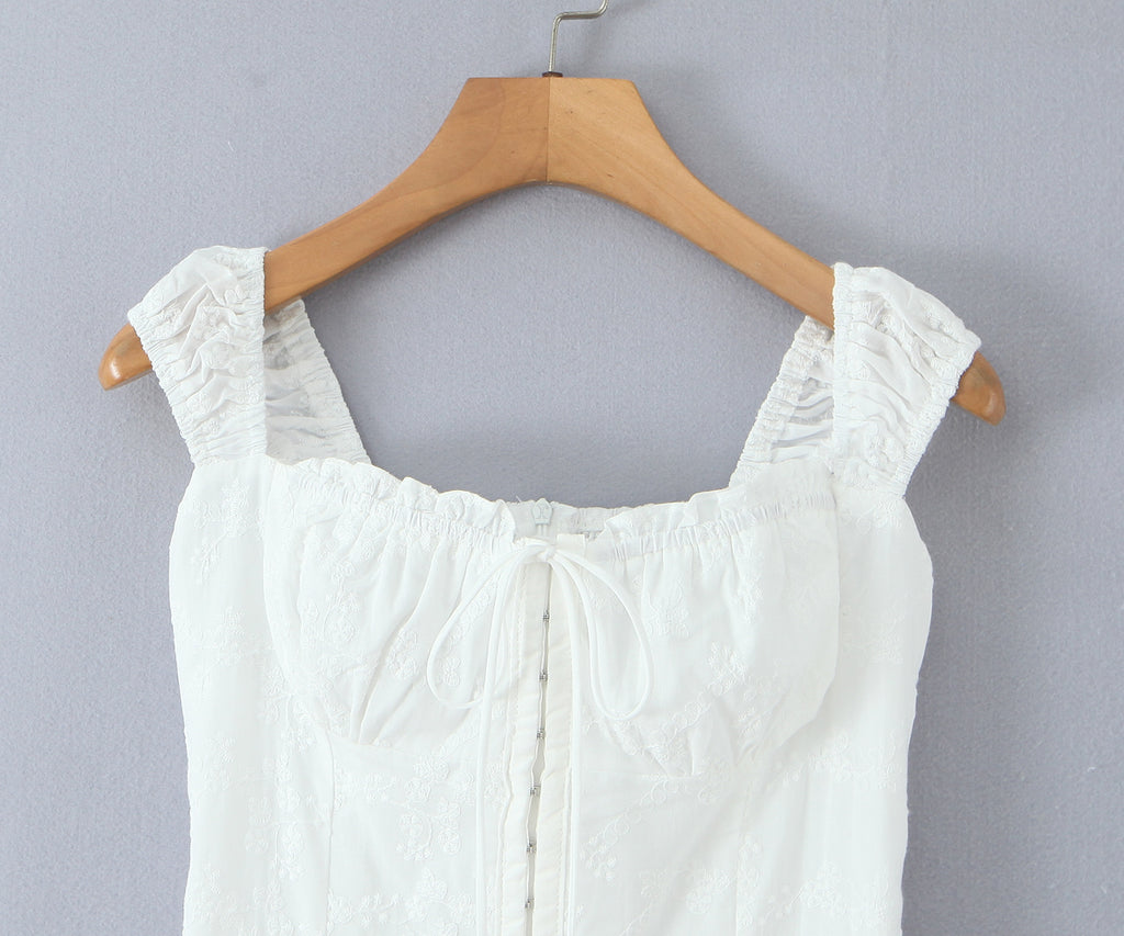 Women's Embroidered Floral Cotton Square-Neck Dress