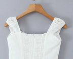 Women's Embroidered Floral Cotton Square-Neck Dress