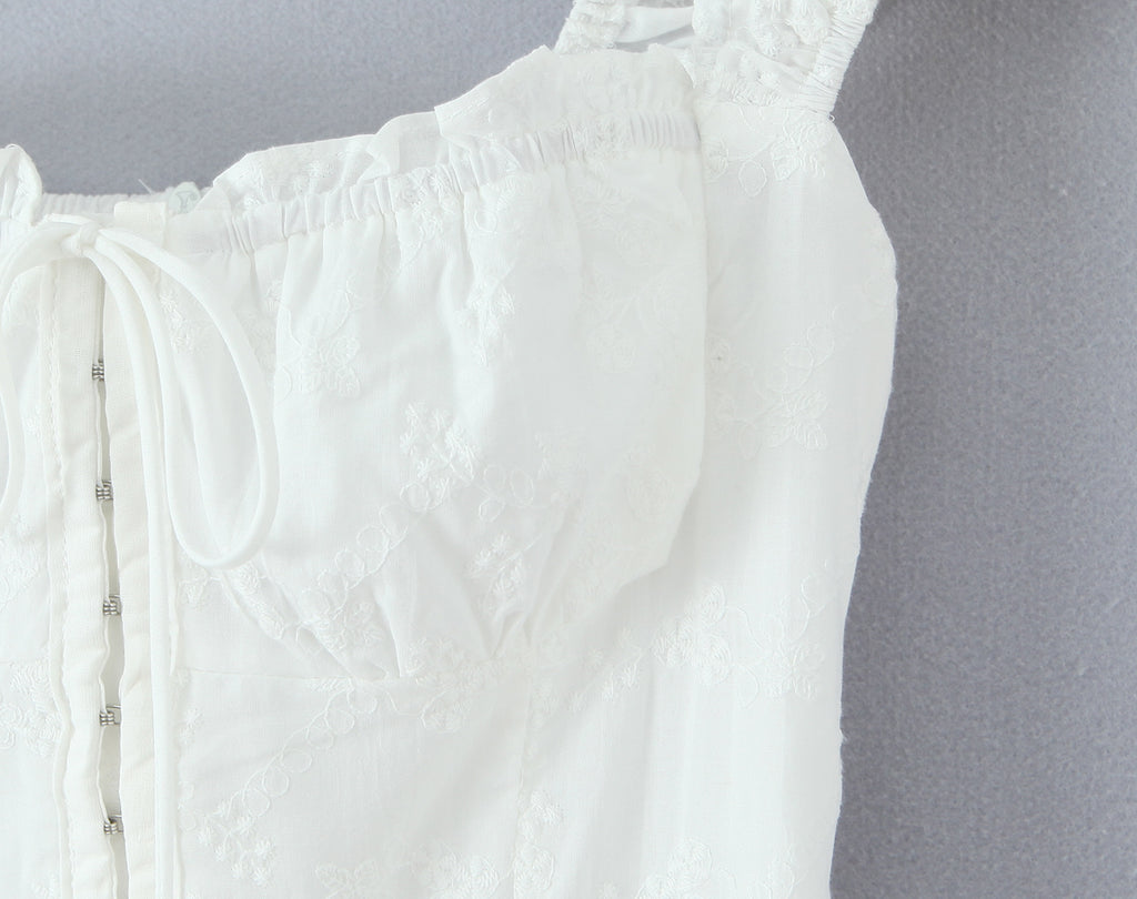 Women's Embroidered Floral Cotton Square-Neck Dress