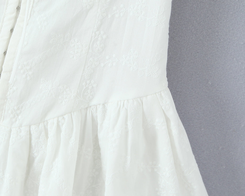 Women's Embroidered Floral Cotton Square-Neck Dress