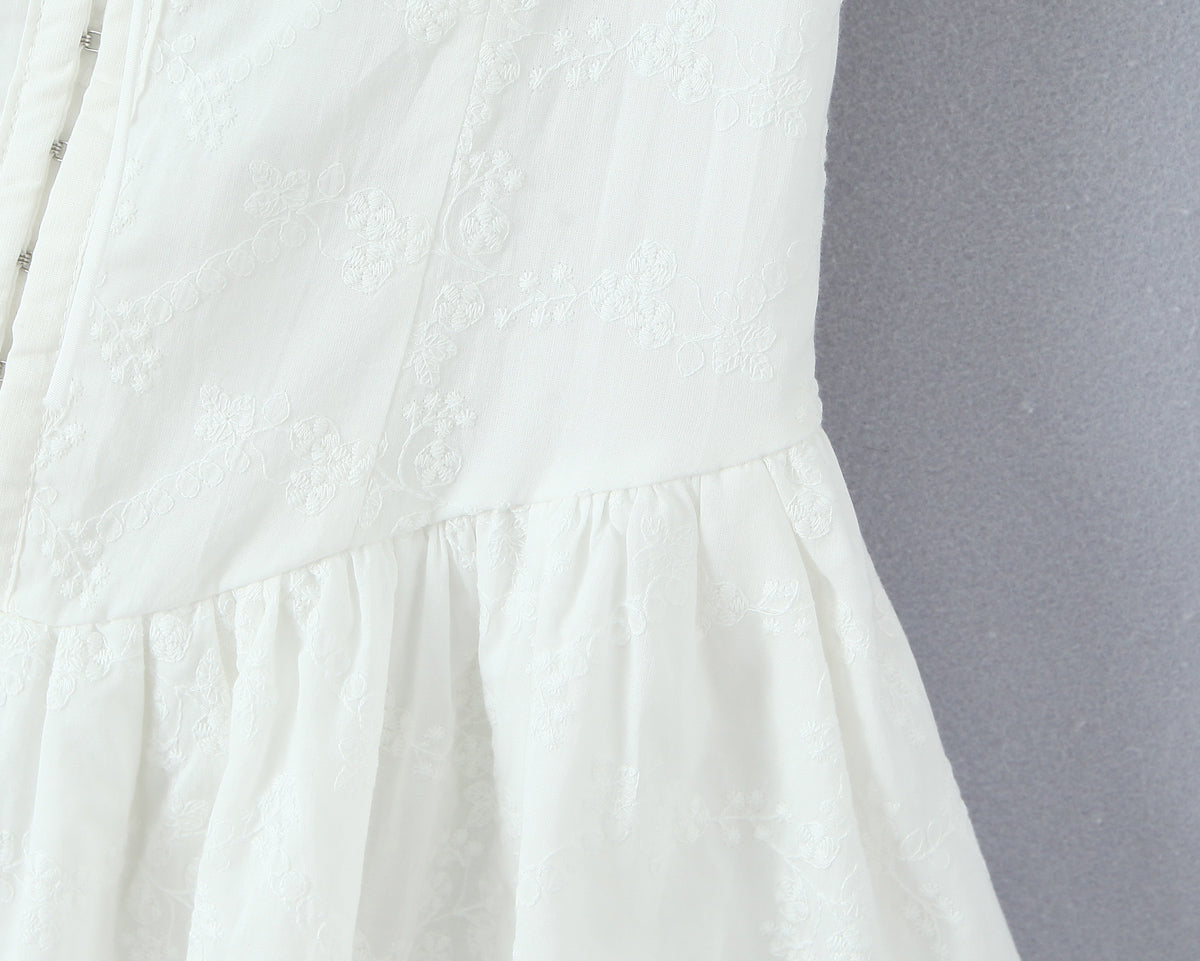 Women's Embroidered Floral Cotton Square-Neck Dress