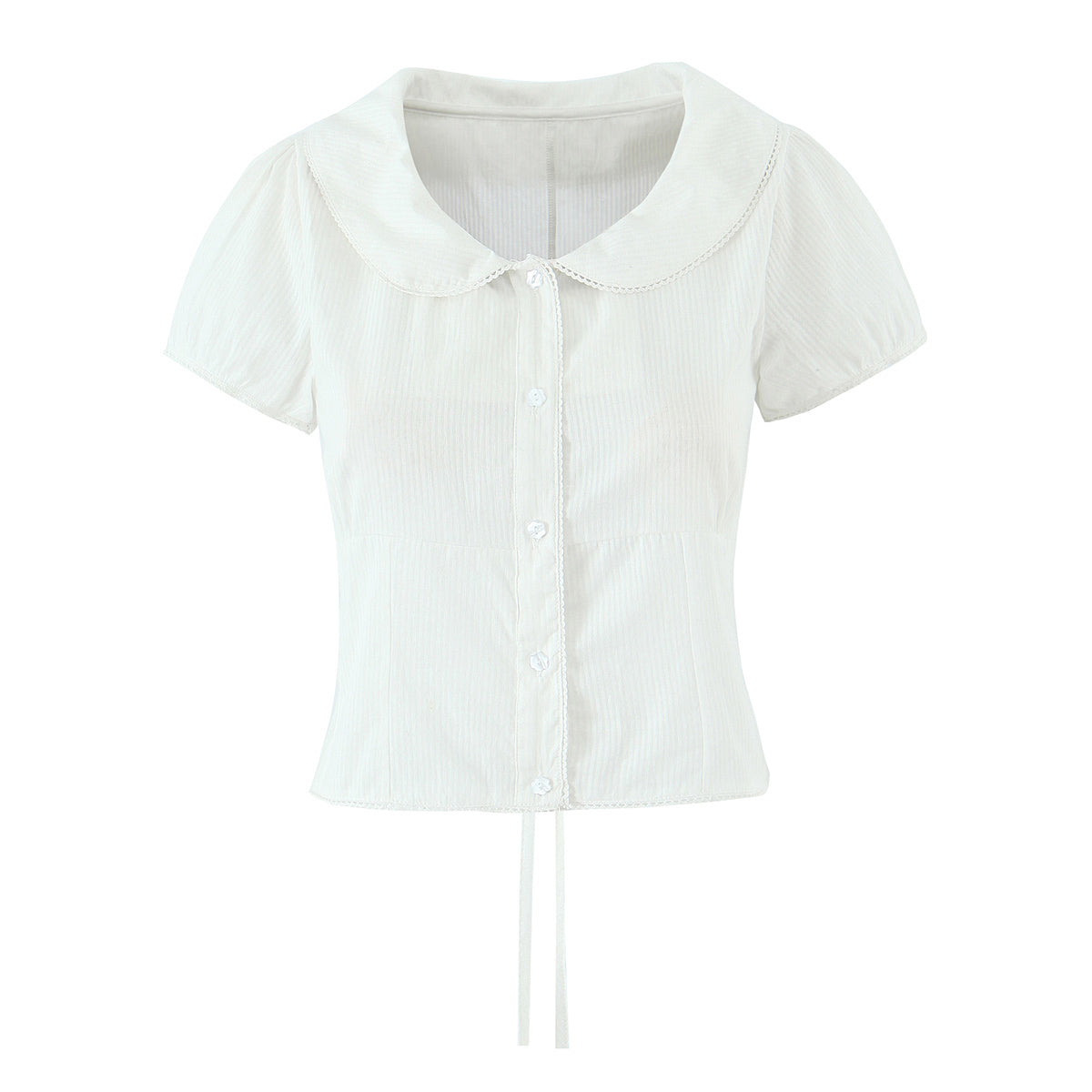 Women's French Sweet White Doll Collar Shirt Short Sleeve Women Puff Sleeve Top Design White Top