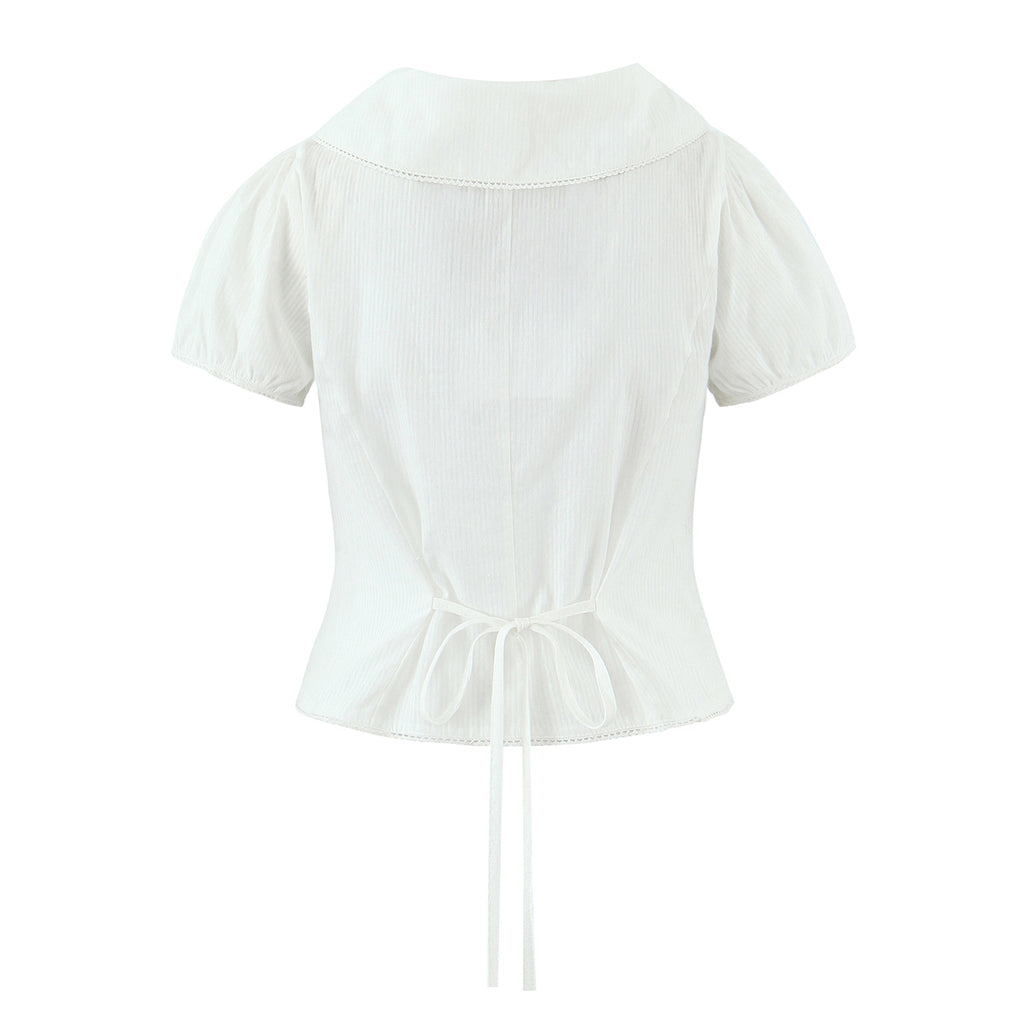 Women's French Sweet White Doll Collar Shirt Short Sleeve Women Puff Sleeve Top Design White Top