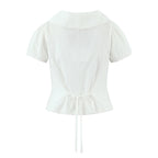 Women's French Sweet White Doll Collar Shirt Short Sleeve Women Puff Sleeve Top Design White Top