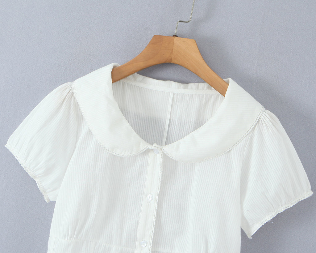 Women's French Sweet White Doll Collar Shirt Short Sleeve Women Puff Sleeve Top Design White Top