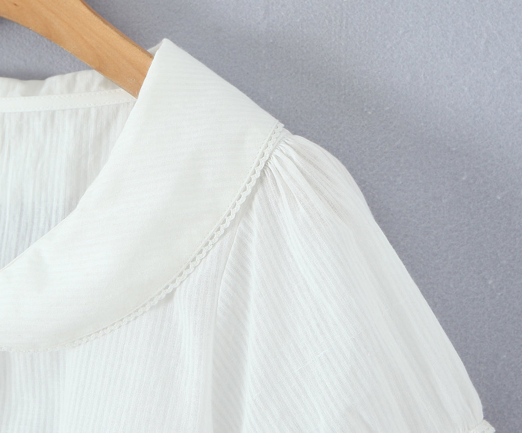 Women's French Sweet White Doll Collar Shirt Short Sleeve Women Puff Sleeve Top Design White Top