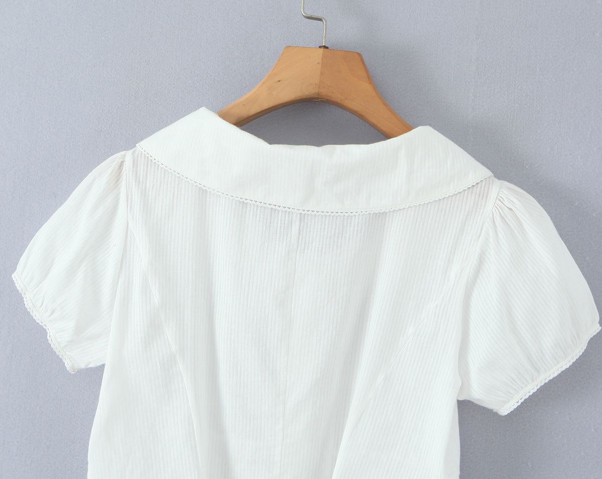 Women's French Sweet White Doll Collar Shirt Short Sleeve Women Puff Sleeve Top Design White Top