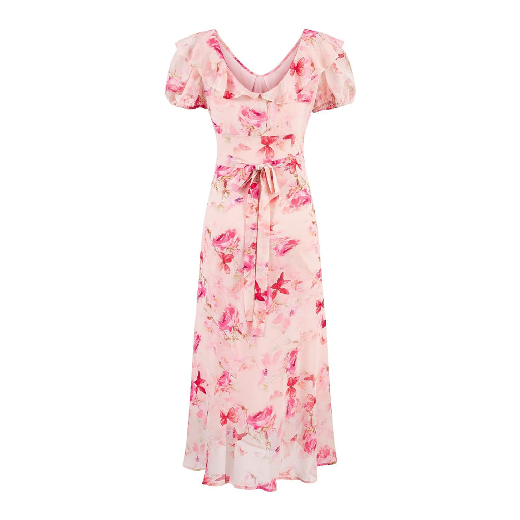 Women's Floral Ruched Bodycon Midi Dress