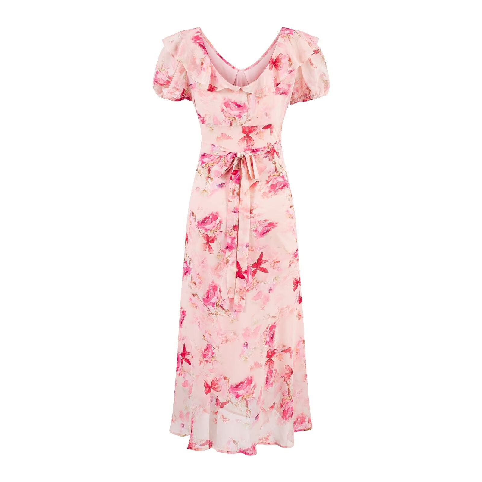 Women's Floral Ruched Bodycon Midi Dress
