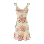 Women's Sweet Printed Chic Ruffled Spaghetti Straps Dress V Neck Sexy Backless Mini Dress
