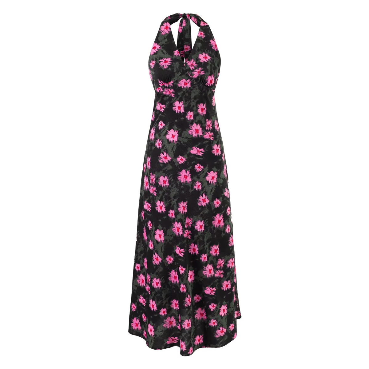 Women's Floral Backless Halter Midi Dress