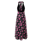Women's Floral Backless Halter Midi Dress