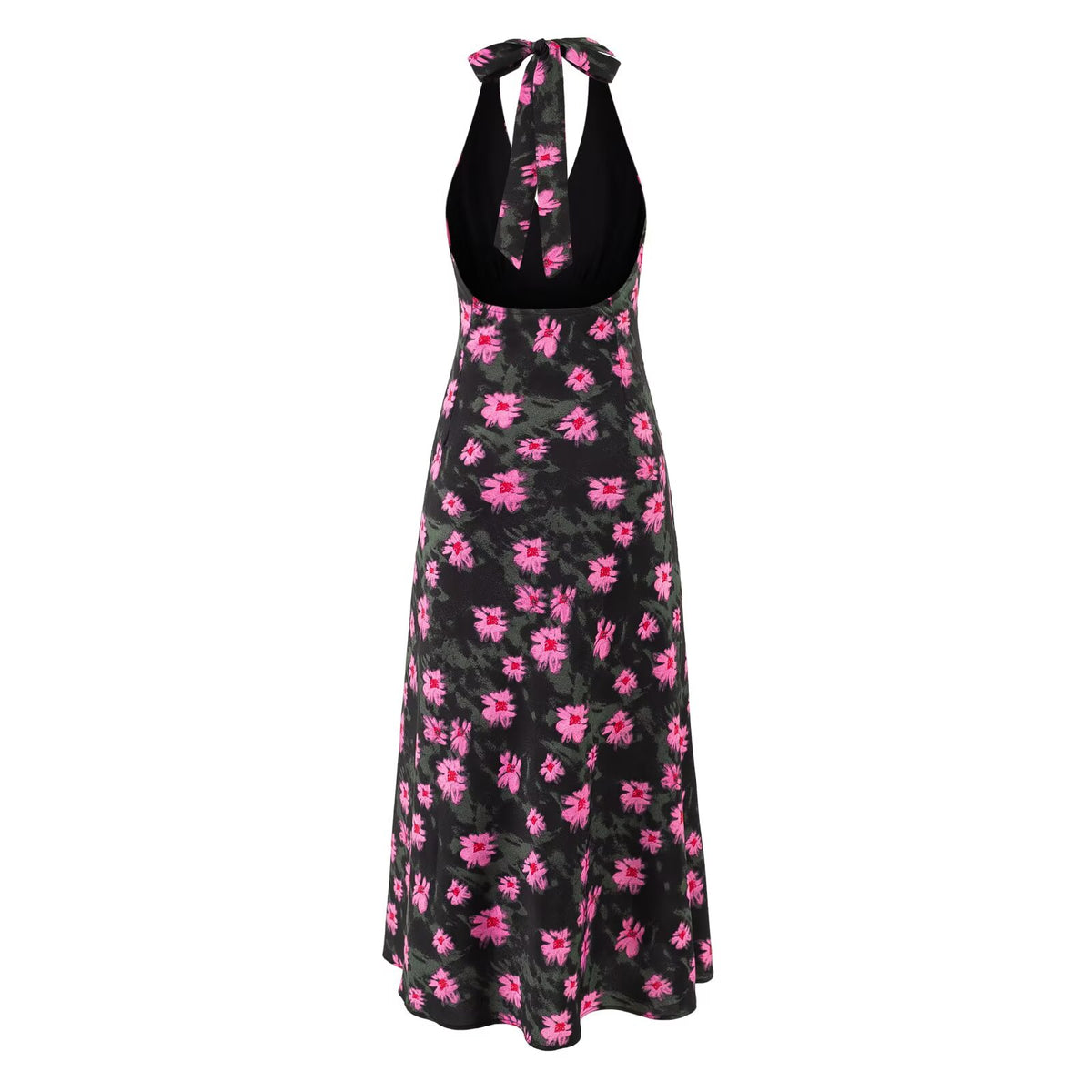 Women's Floral Backless Halter Midi Dress