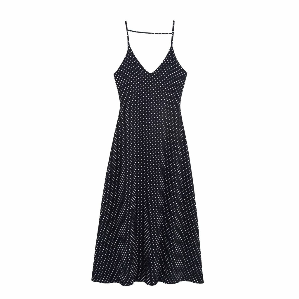 Summer Polka Dot Sleeveless V-Neck Strap Maxi Dress