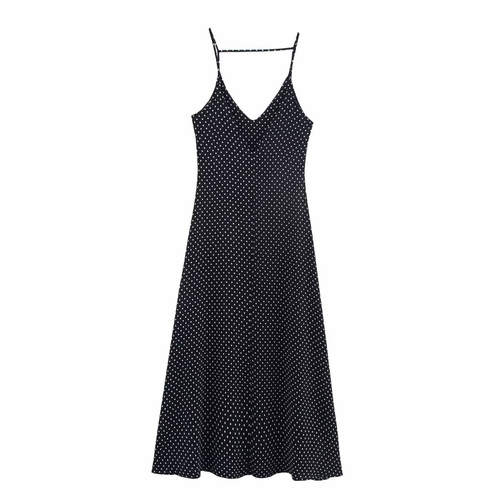 Summer Polka Dot Sleeveless V-Neck Strap Maxi Dress