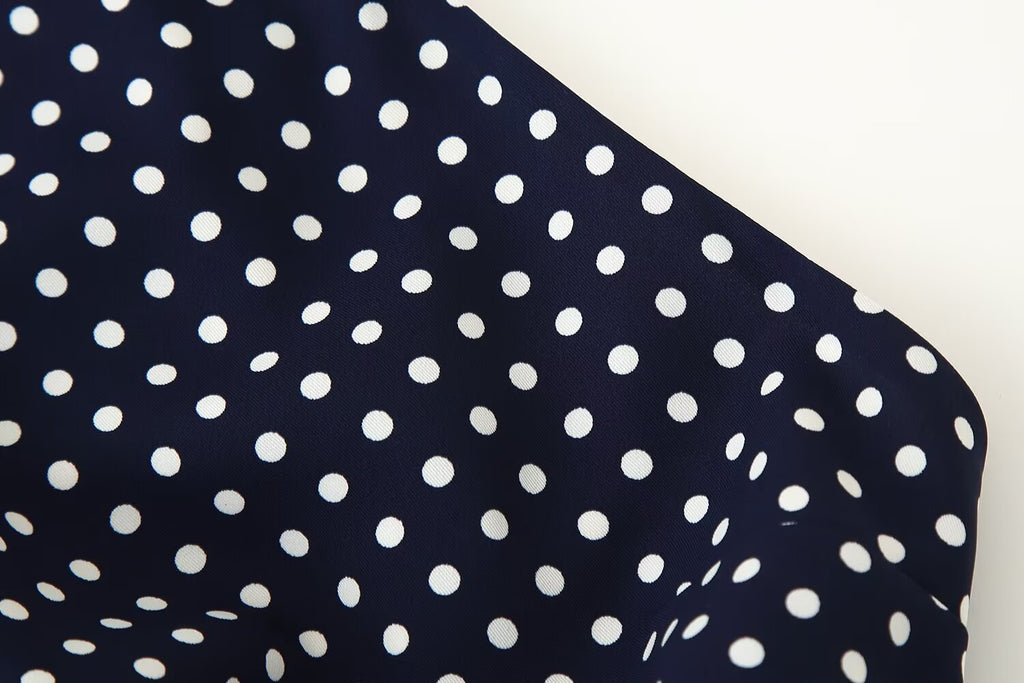 Women's with Belt Polka Dot Hanging Collar Midi Dress