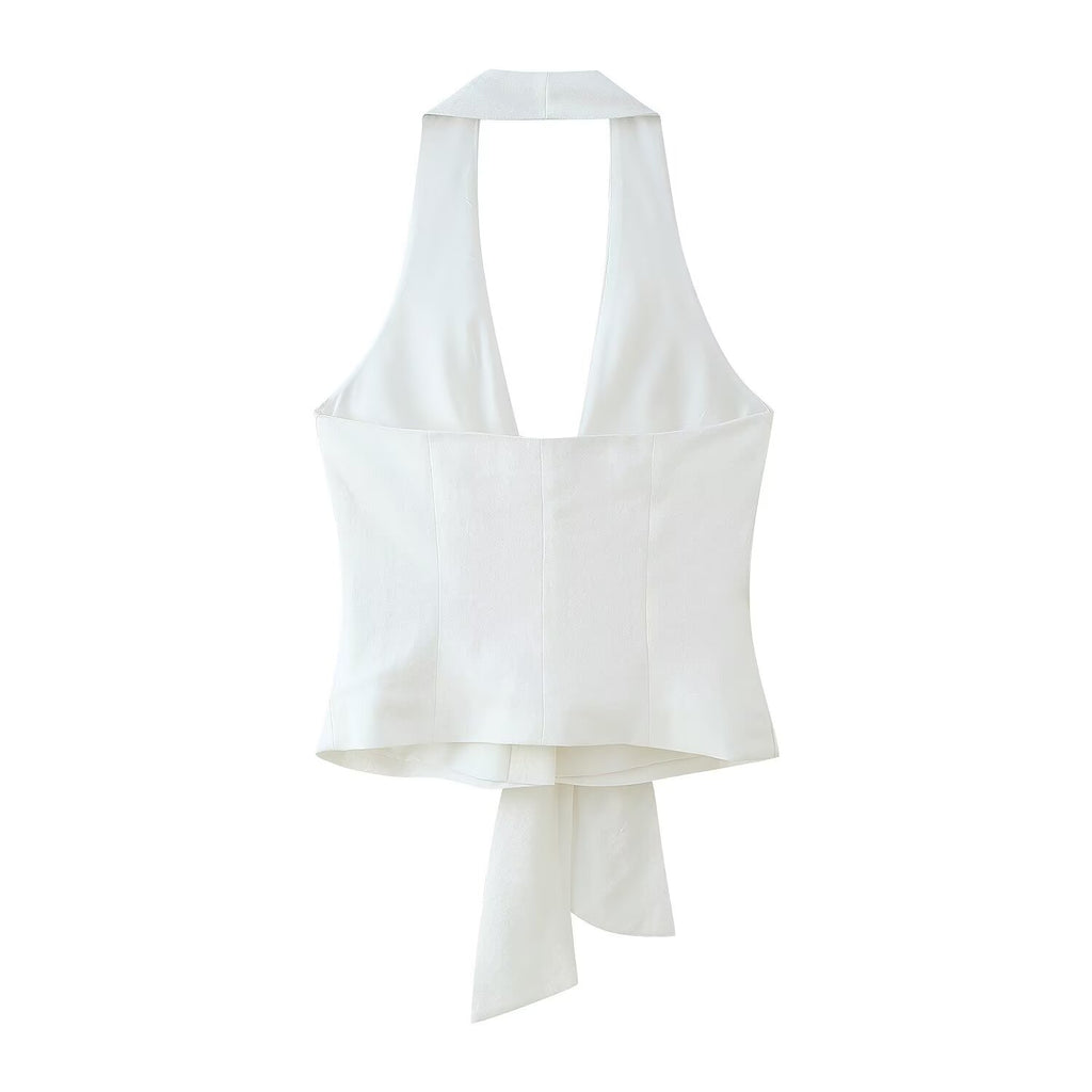 Women's Bow Tie Hanging Collar Vest Pleated Wide Leg Pants Sets