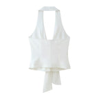 Women's Bow Tie Hanging Collar Vest Pleated Wide Leg Pants Sets