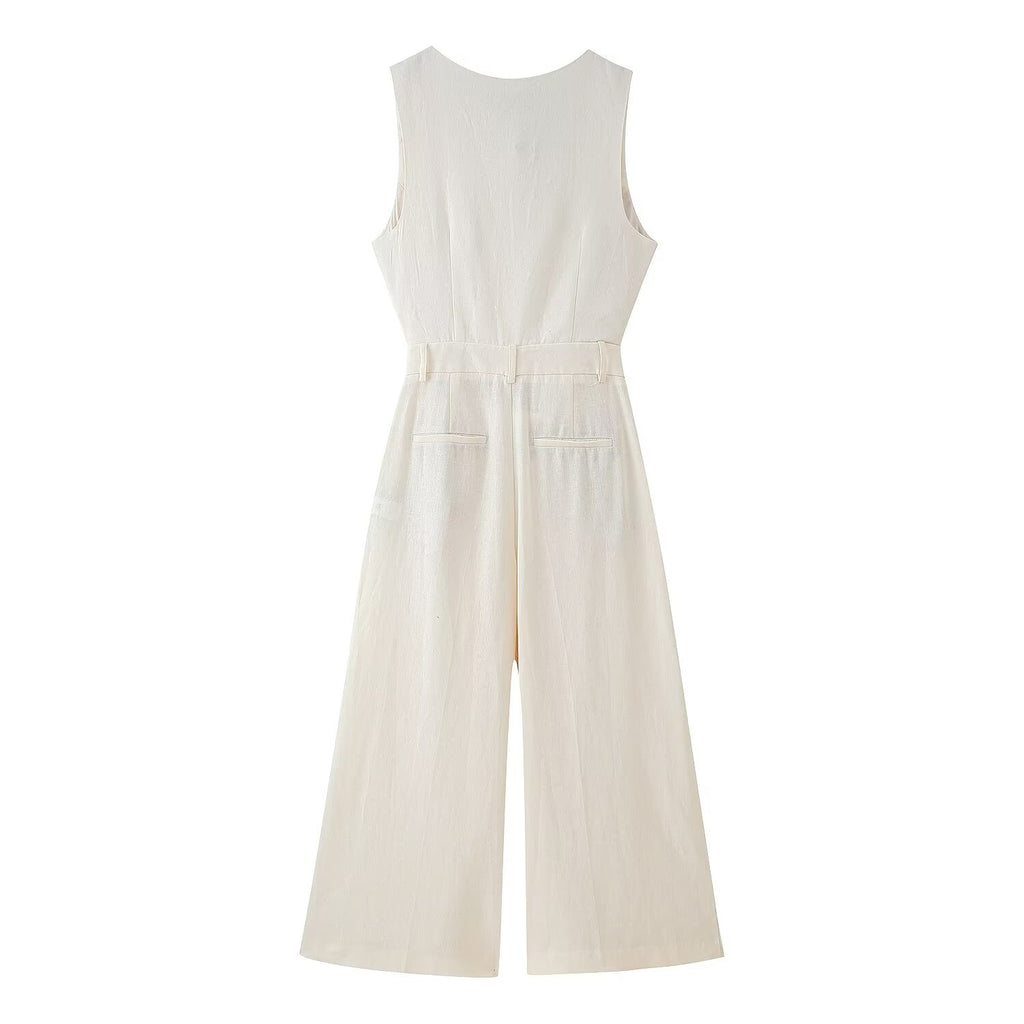 Women's V-Neck Sleeveless Office Jumpsuit