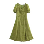 Printed Chest-Slit Short-Sleeve Dress