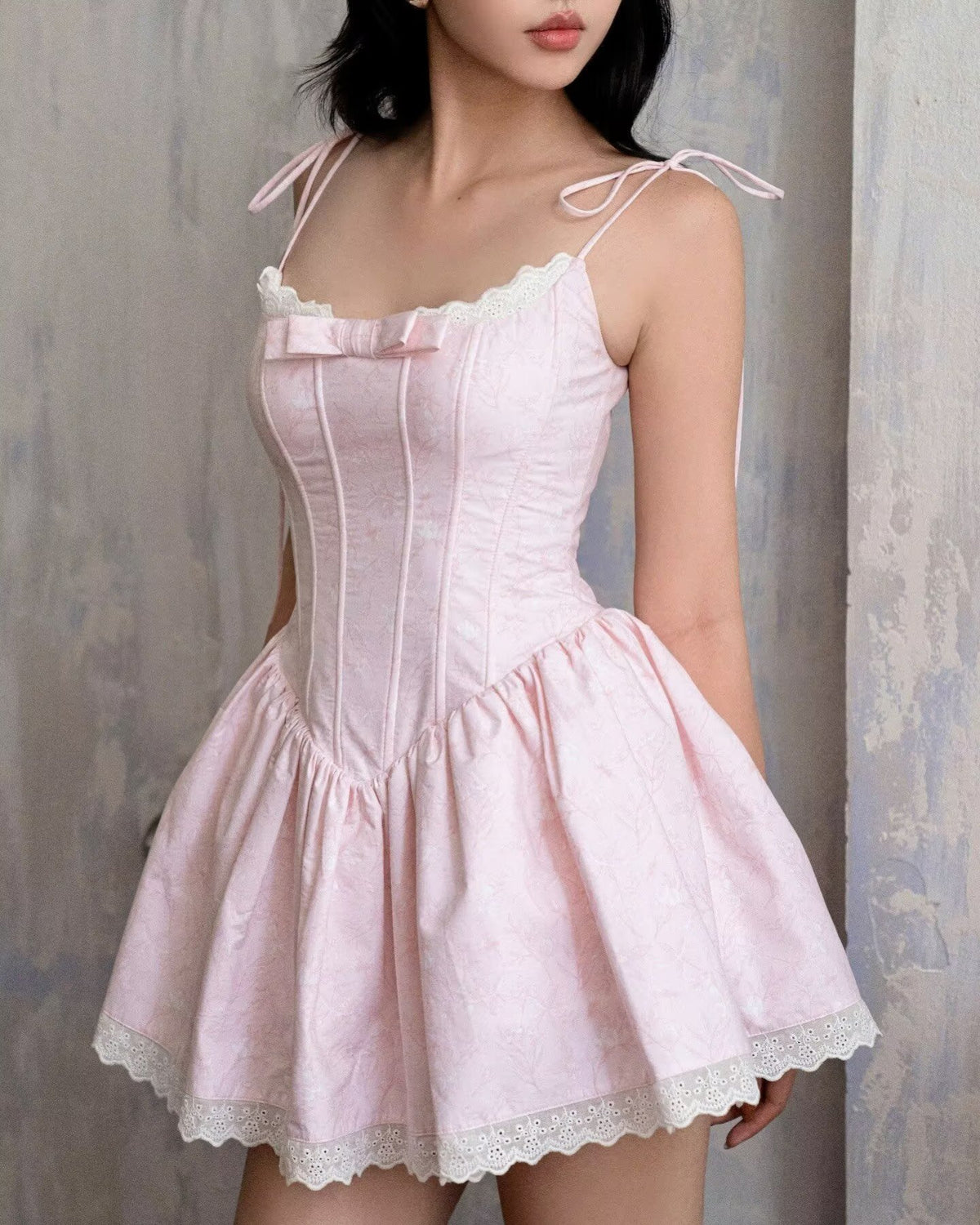 Women's Lace Bow Ruffle Princess Dress