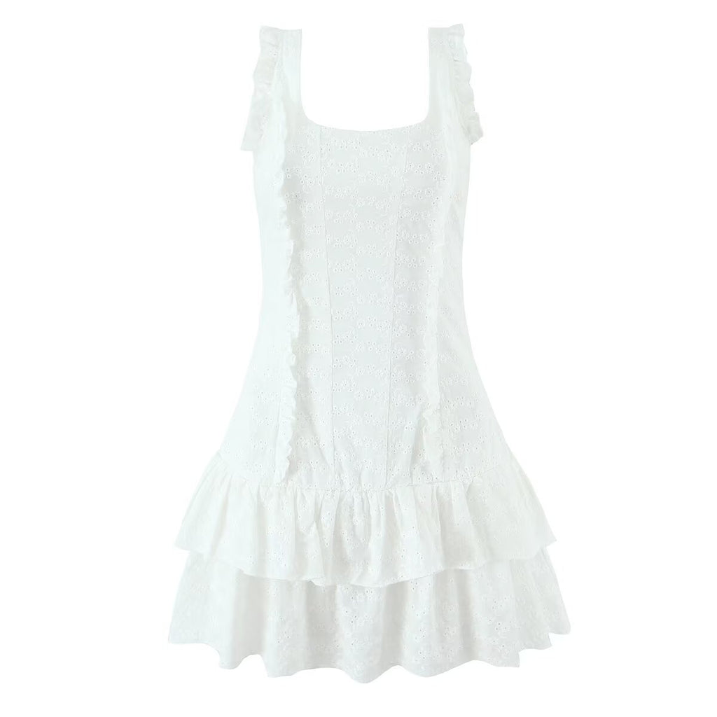 Lace-Design Ruffled Mini Dress