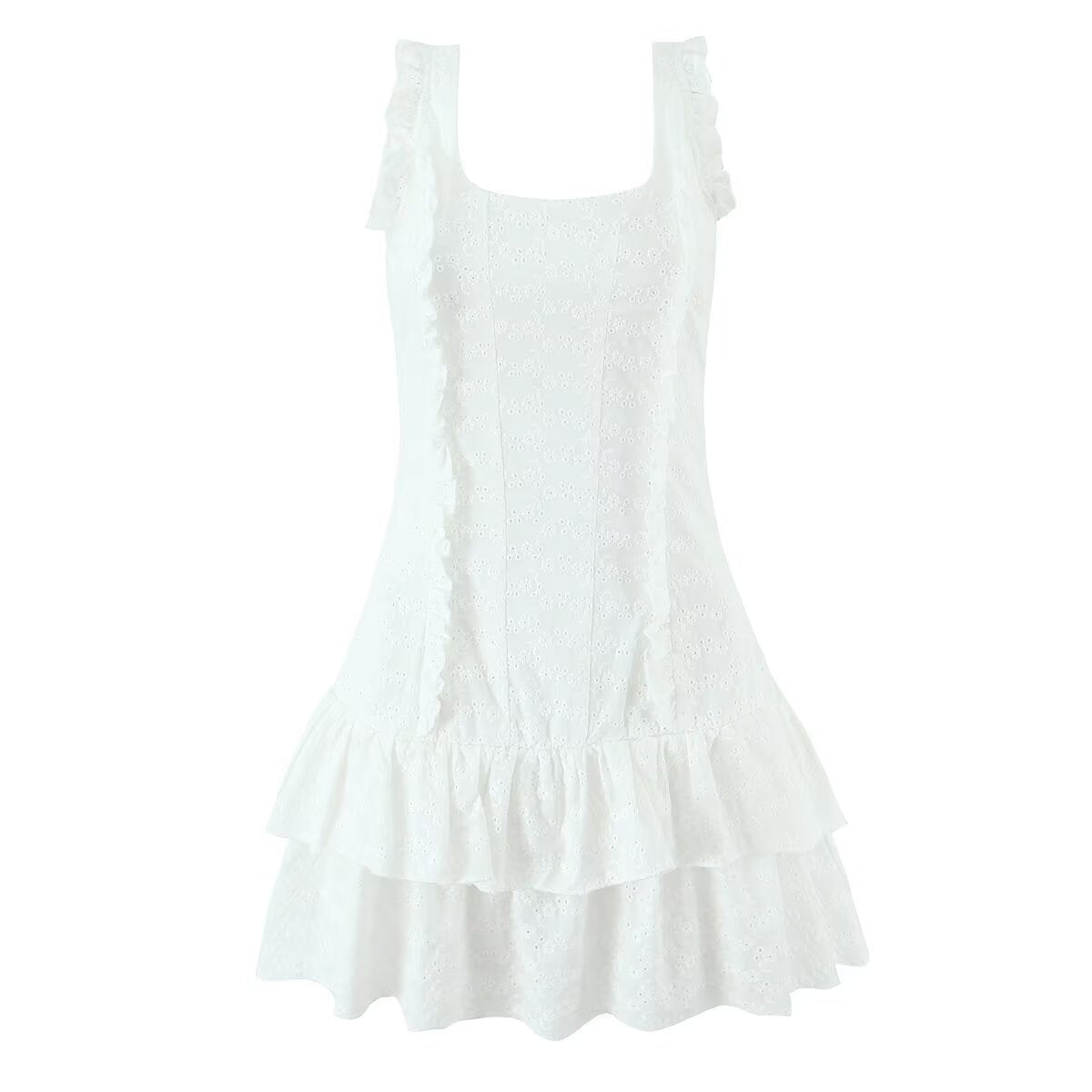 Lace-Design Ruffled Mini Dress