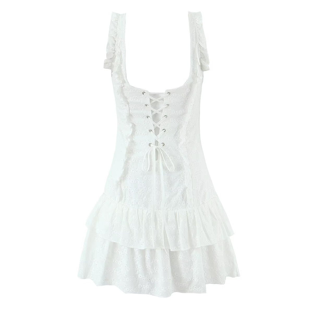 Lace-Design Ruffled Mini Dress