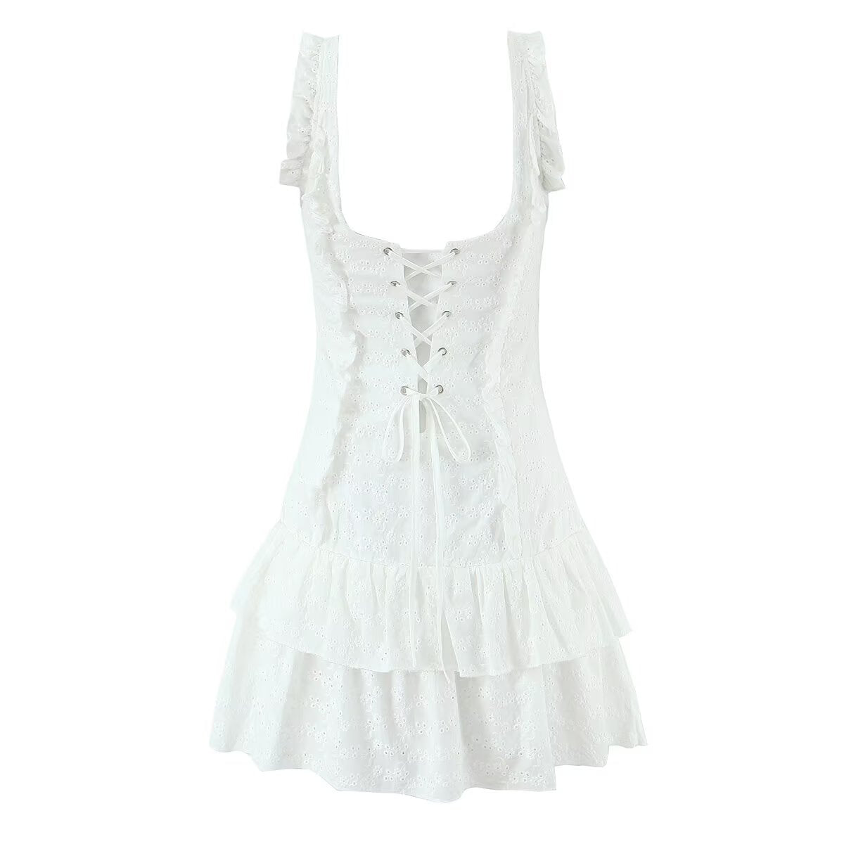 Lace-Design Ruffled Mini Dress