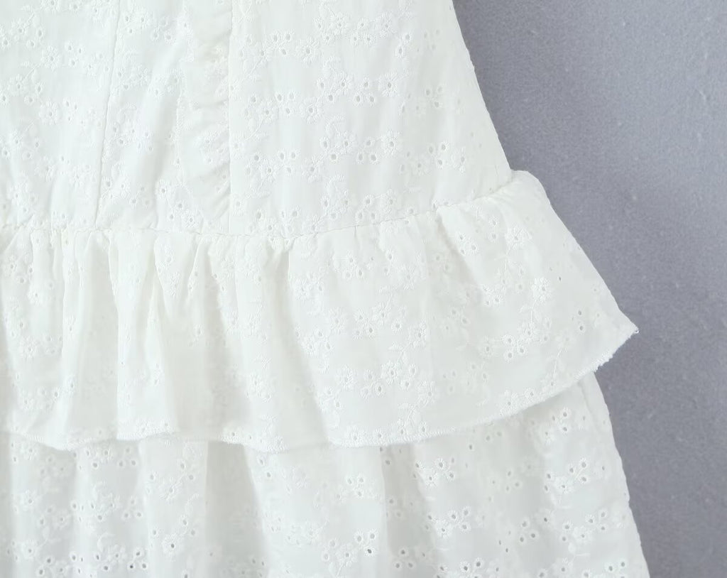 Lace-Design Ruffled Mini Dress