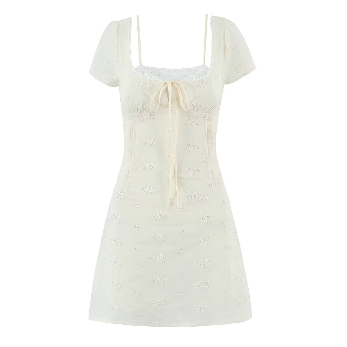 Women's Lace Bow Puff Sleeve Bodycon Dress