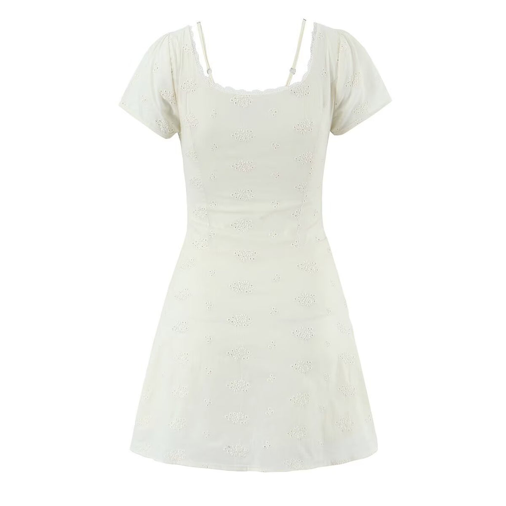 Women's Lace Bow Puff Sleeve Bodycon Dress