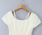 Women's Lace Bow Puff Sleeve Bodycon Dress