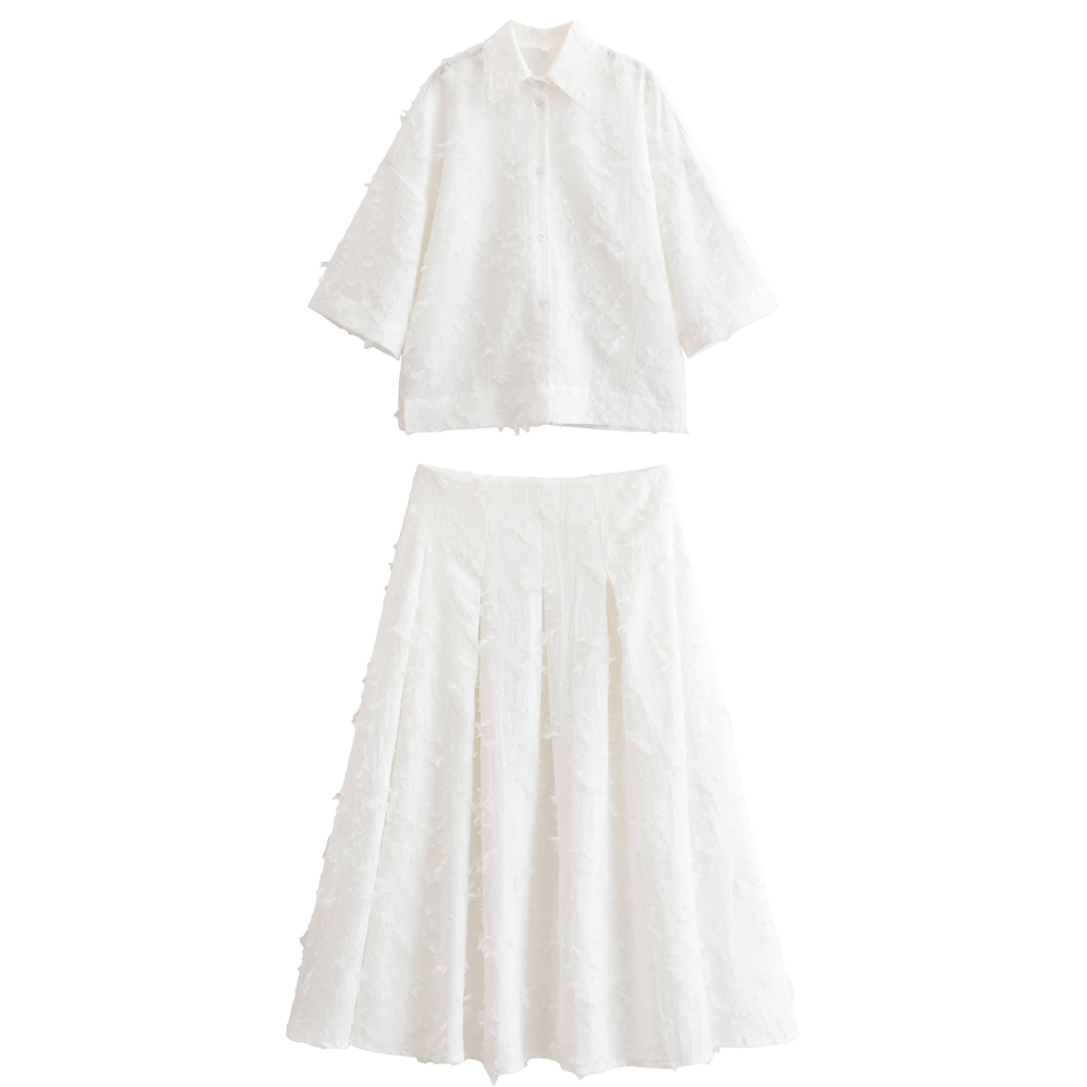 Women's Summer Tops Tassel Line Shirt and Skirt Two-Piece Set