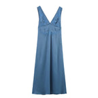 Embroidered V-Neck Sleeveless Midi Dress