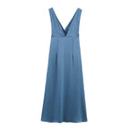 Embroidered V-Neck Sleeveless Midi Dress