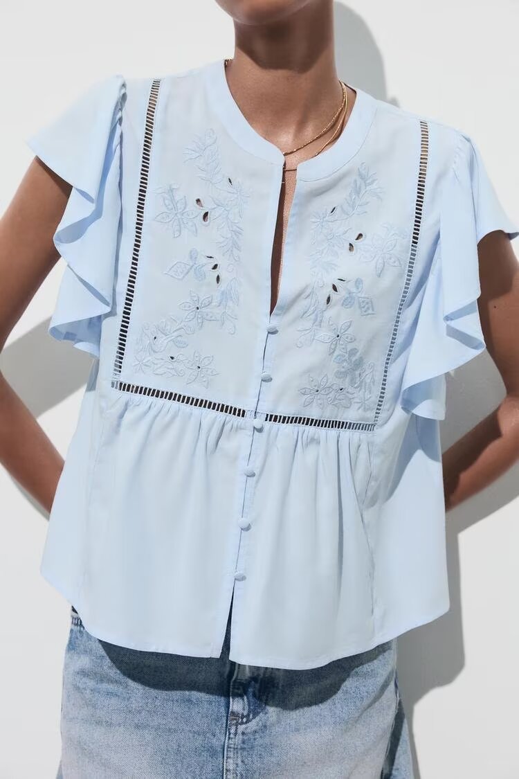 Women's Laminated Decoration Short Sleeve Shirt