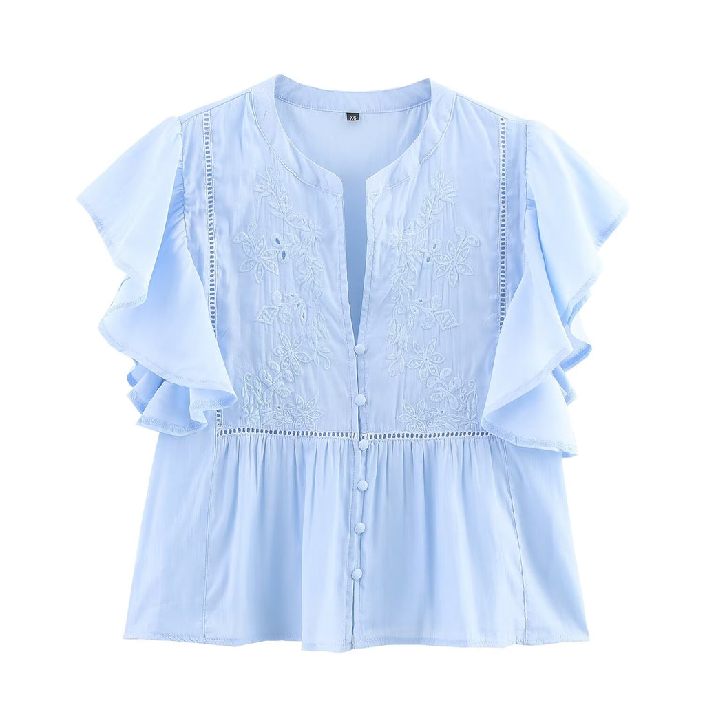 Women's Laminated Decoration Short Sleeve Shirt