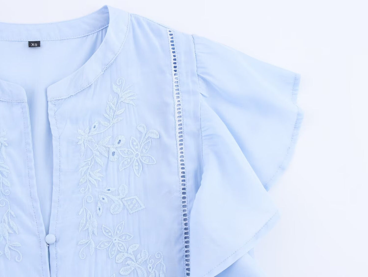 Women's Laminated Decoration Short Sleeve Shirt