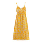 Embroidered V-Neck Cutout Midi Dress