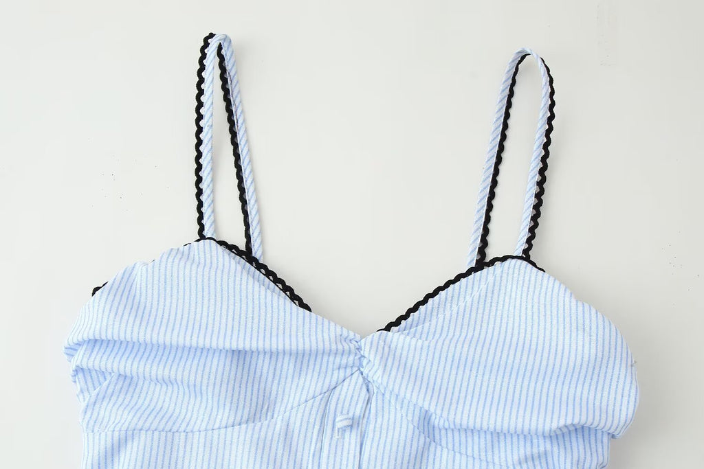 Women's French Striped Sleeveless Strap Dress