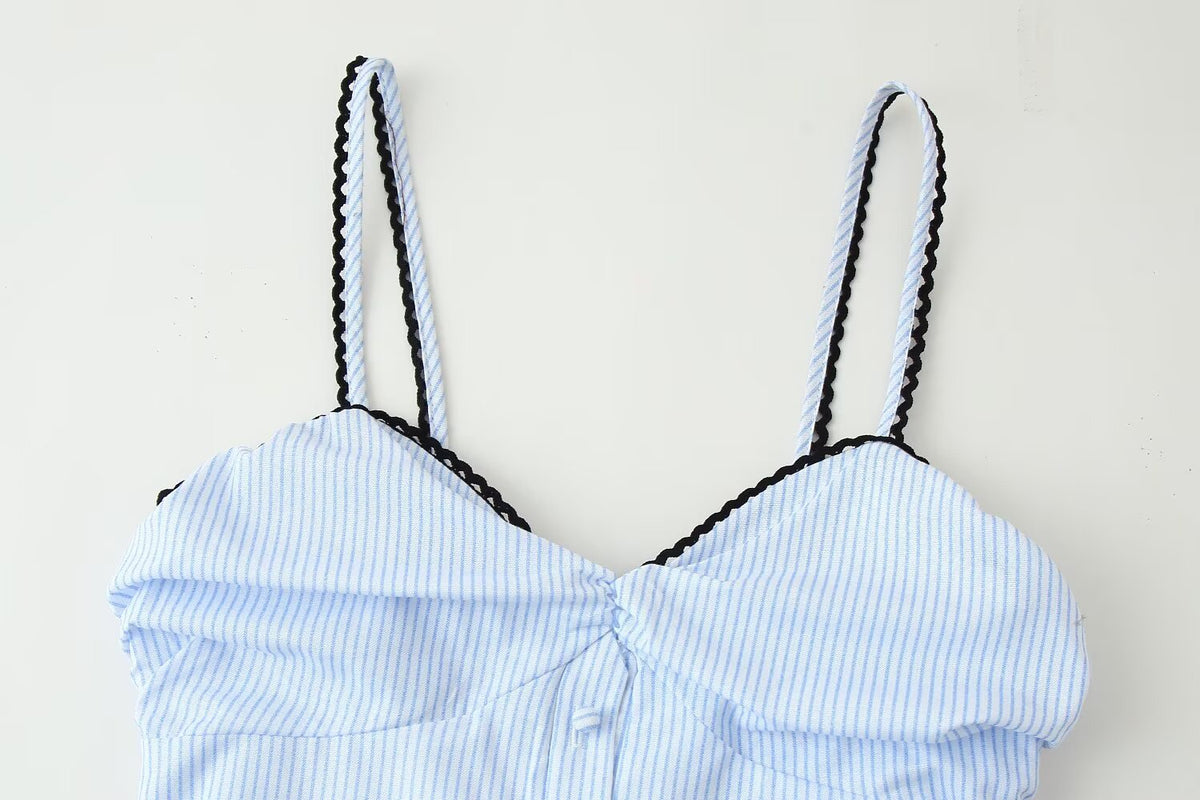Women's French Striped Sleeveless Strap Dress