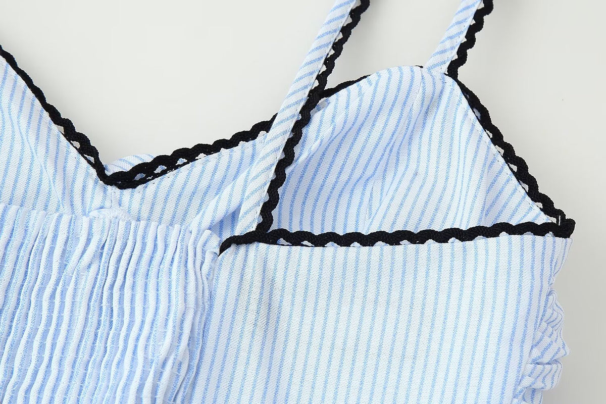 Women's French Striped Sleeveless Strap Dress