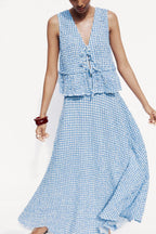 Women's Early Small Grid Top Skirt Set